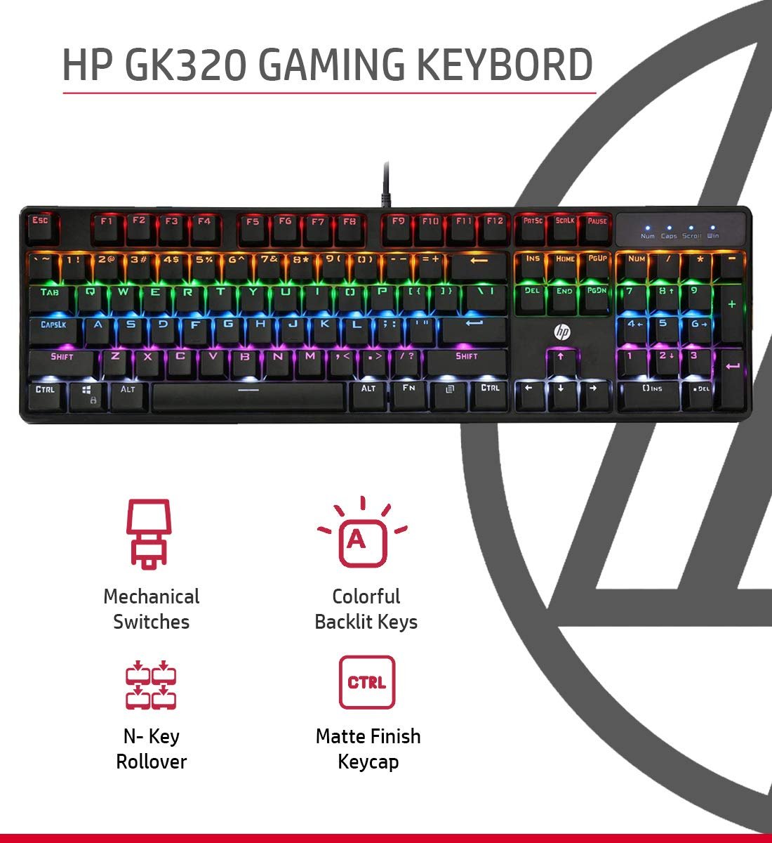 HP GK320 Wired Full Size RGB Backlight Mechanical Gaming Keyboard 4